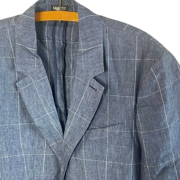 Faherty Men’s Sz 42 Reserve Linen Windowpane Blazer in Blue Steel Plaid New NWT - Picture 4 of 10